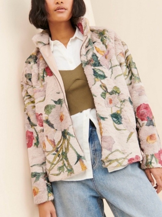 Hutch Jackets & Blazers - Hutch Anthropologie Florita Faux Fur Floral Zip Up Coat